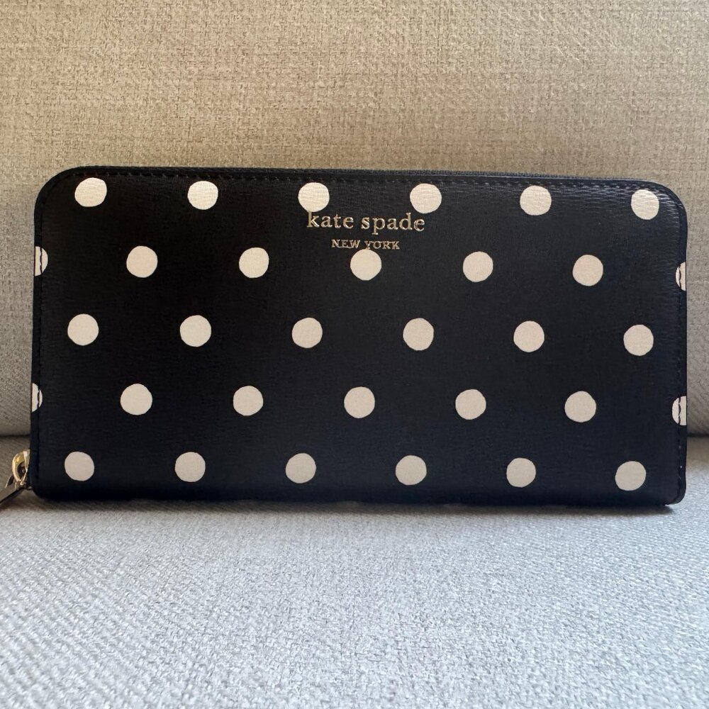 Kate Spade Spencer Cabana Dot Zip-Around Continental Wallet – Like New 🖤✨
